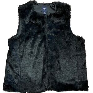 GAP Black Faux Fur Vest
